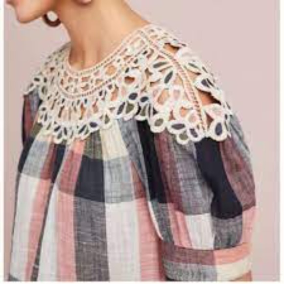 NWT ANTHROPOLOGIE PINK BLACK PLAID SWING TOP BLOUSE SMALL S - Picture 3 of 3